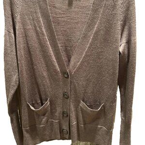 Ann Taylor LOFT Cardigan Brown Taupe Sweater -V-Neck button down sz medium